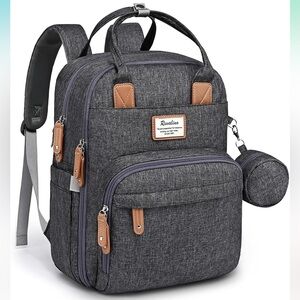 RUVALINO Diaper Bag Backpack in Dark Gray with Changing Pad + Bottle Holders EUC